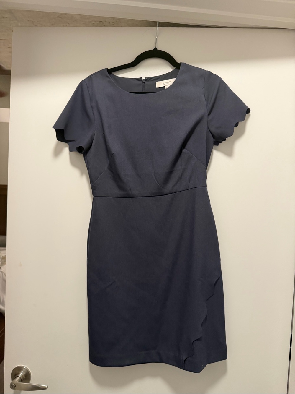LOFT Navy Scalloped Sleeve Sheath Mini Dress